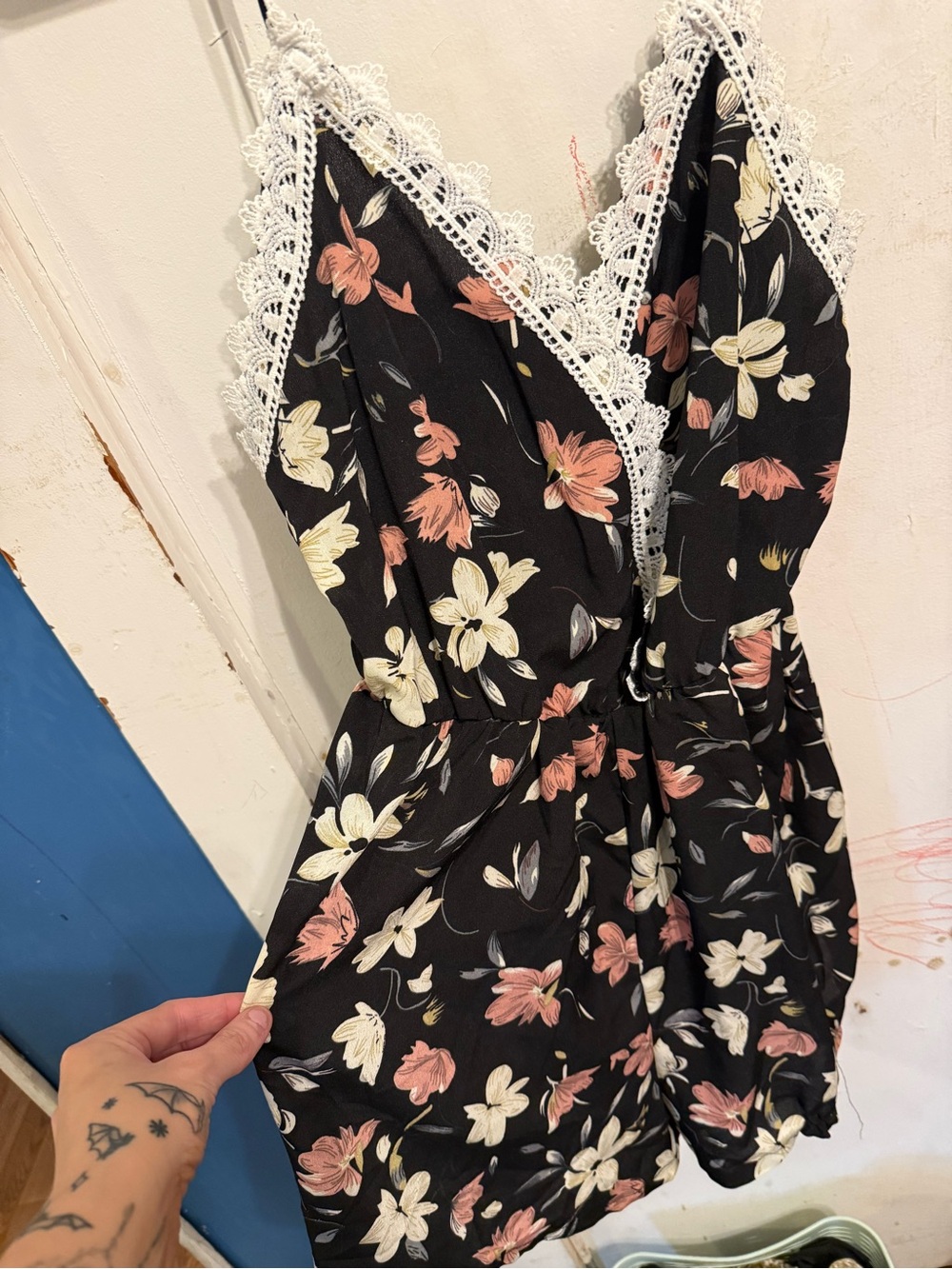 PatPat Black Floral Lace-Trim Mini Dress
